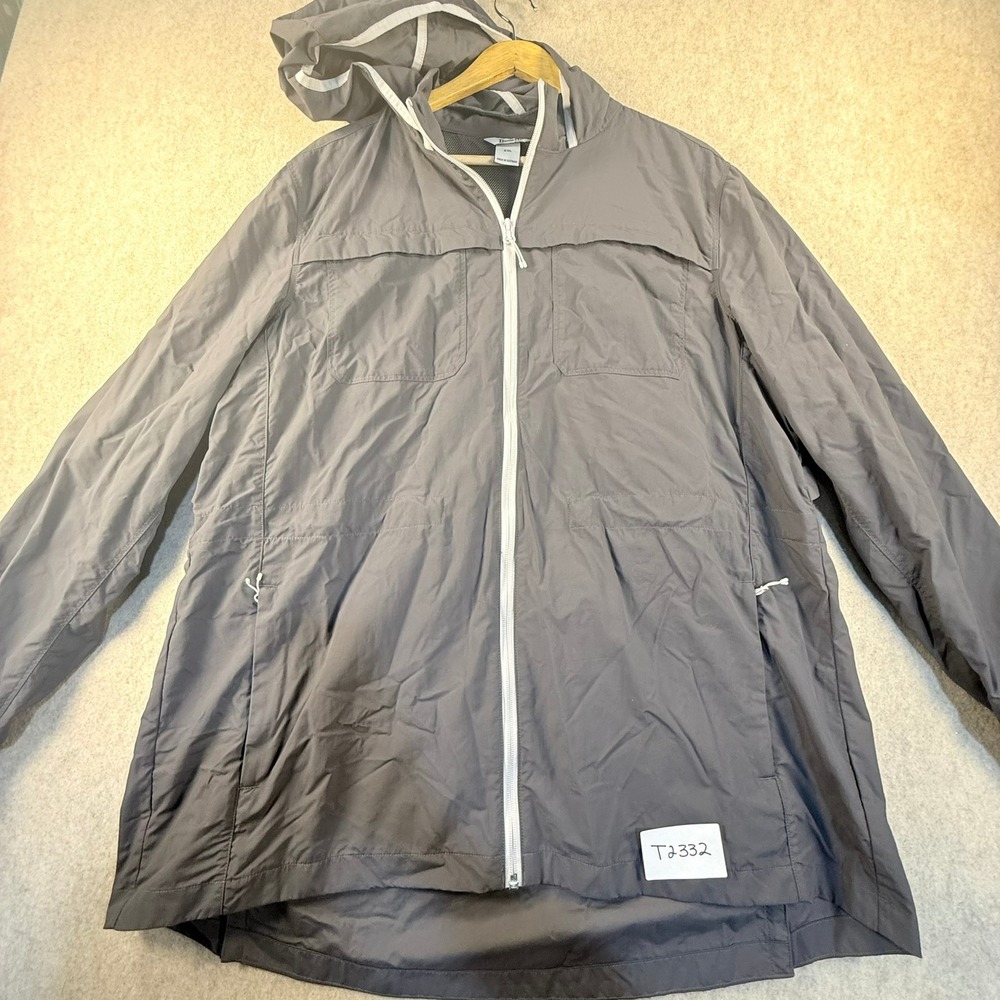 Duluth Trading Co Mens XXL Gray Hooded Windbreaker Full Zip Lightweight Jacket